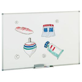 Comprar Pizarra blanca mural Faibo melaminada 8mm marco aluminio cantoneras con cajetín aluminio 90x120cm