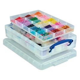 Comprar Caja almacenaje Really Useful boxes 4 l con 2 bandejas interiores de 15 compartimentos cada una color cristal transparente